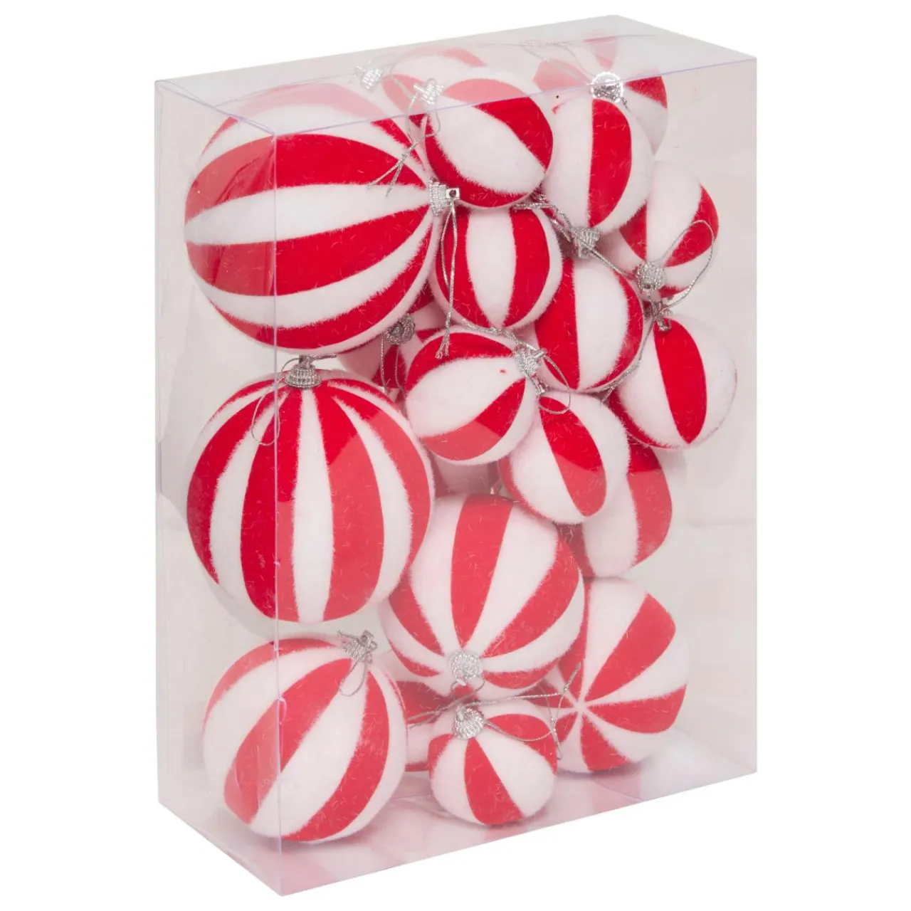 JJA Lot de 22 boules de Noël assorties Rayures Rouge New