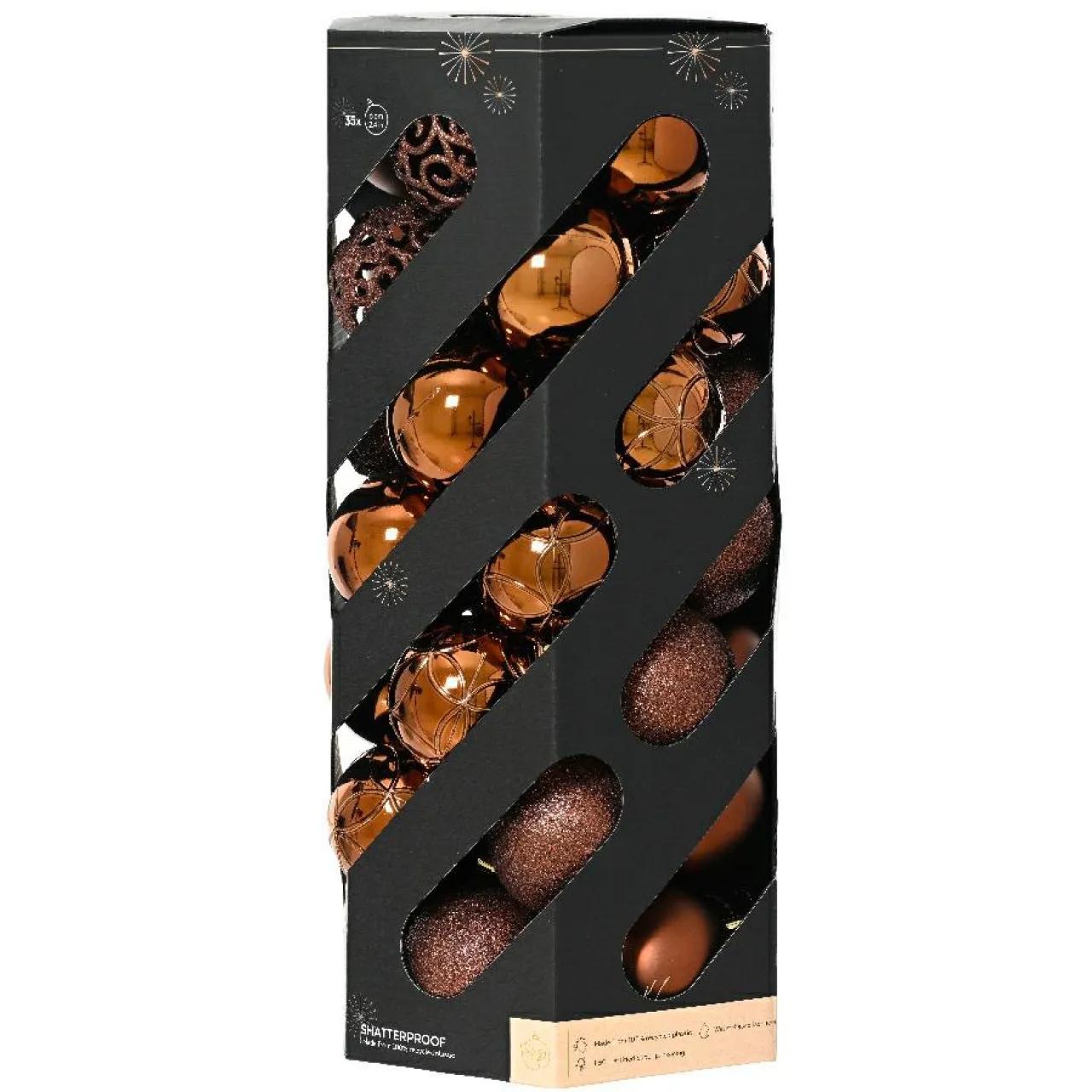 KAEMINGK Lot de 35 boules de Noël (D60 mm) Aravis Brun café Best