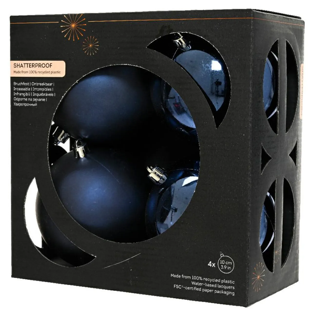 KAEMINGK Lot de 4 boules de Noël (D100 mm) Aravis Bleu nuit Best