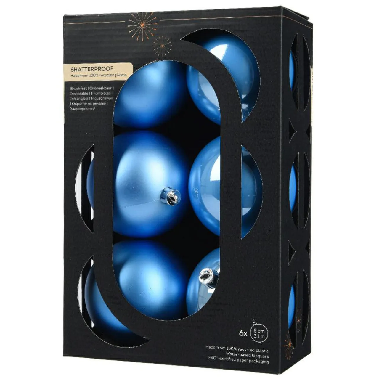 KAEMINGK Lot de 6 boules de Noël (D80 mm) Aravis Bleu Ciel