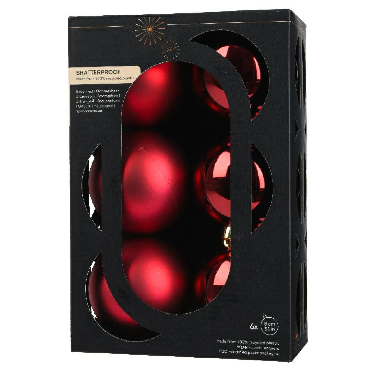 KAEMINGK Lot de 6 boules de Noël (D80 mm) Aravis Bordeaux Discount