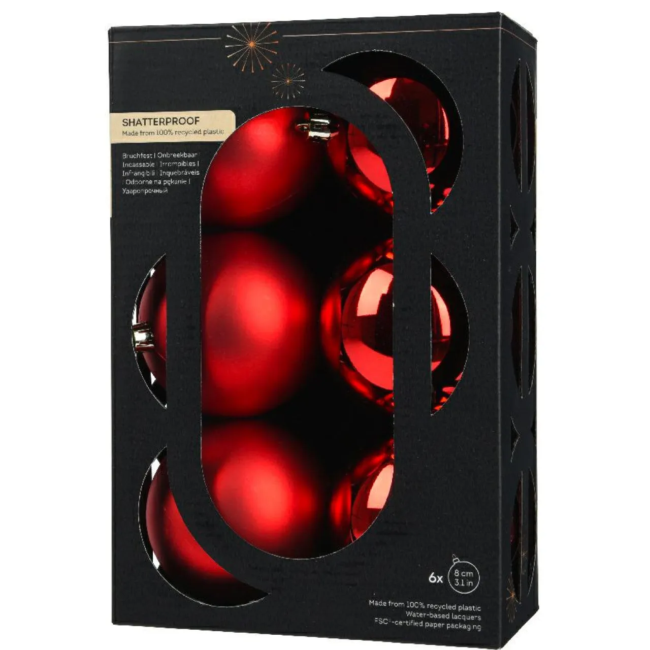 KAEMINGK Lot de 6 boules de Noël (D80 mm) Aravis Rouge Best