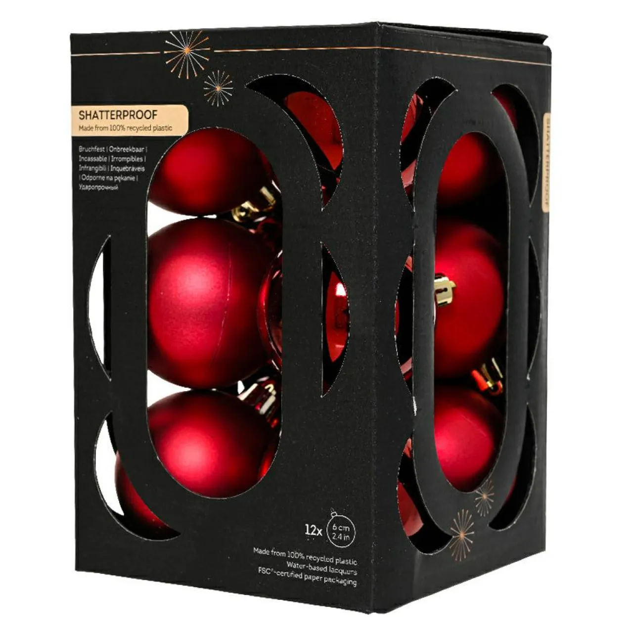 KAEMINGK Lot de 12 boules de Noël (D60 mm) Aravis Bordeaux Hot