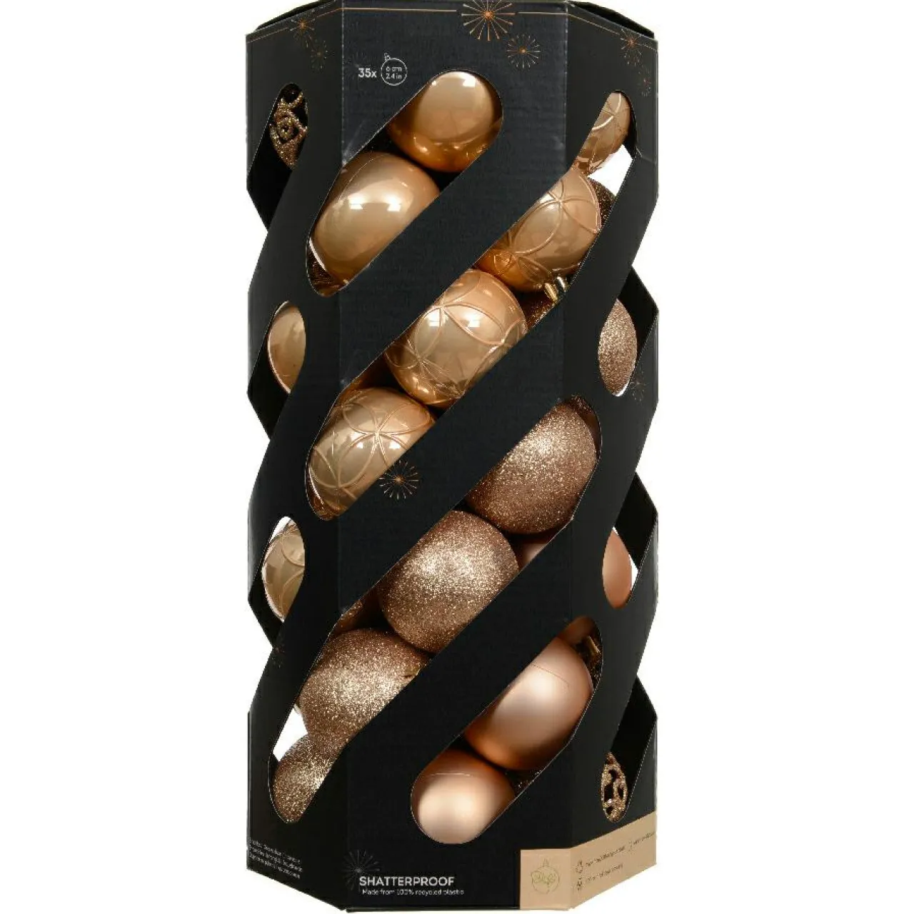 KAEMINGK Lot de 35 boules de Noël (D60 mm) Aravis mix Pêche Hot