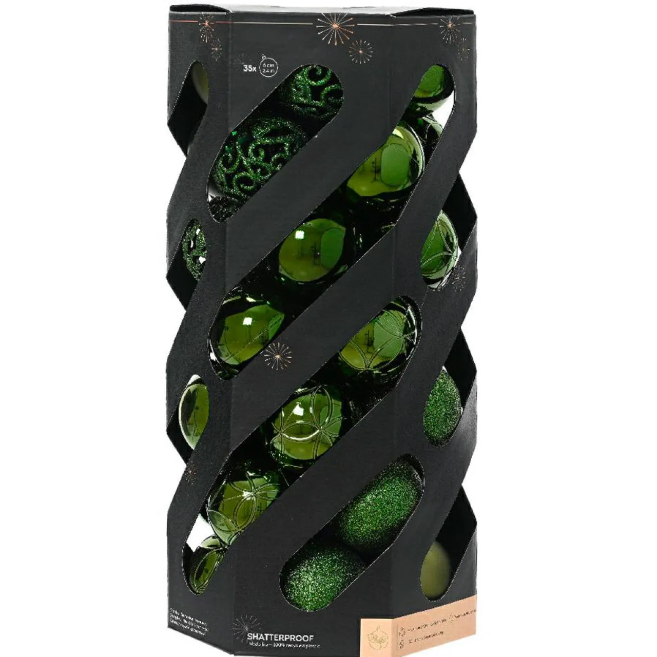 KAEMINGK Lot de 35 boules de Noël (D60 mm) Aravis mix Vert sapin Discount