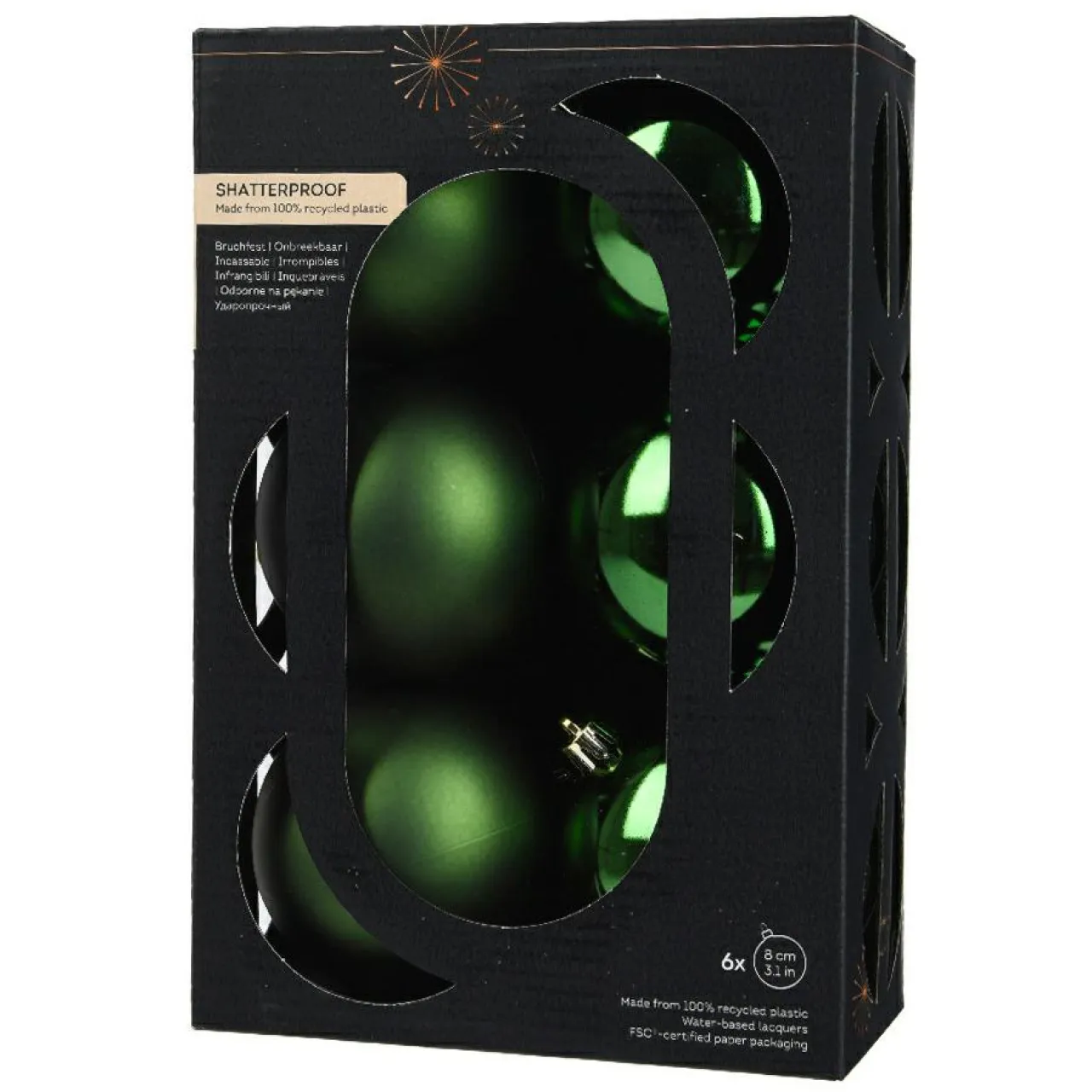 KAEMINGK Lot de 6 boules de Noël (D80 mm) Aravis Vert sapin Best