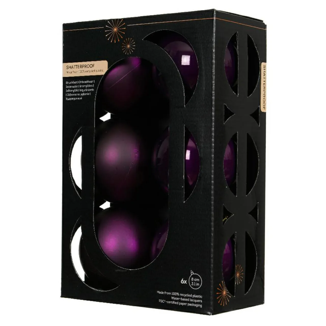 KAEMINGK Lot de 6 boules de Noël (D80 mm) Aravis Figue Violet Best