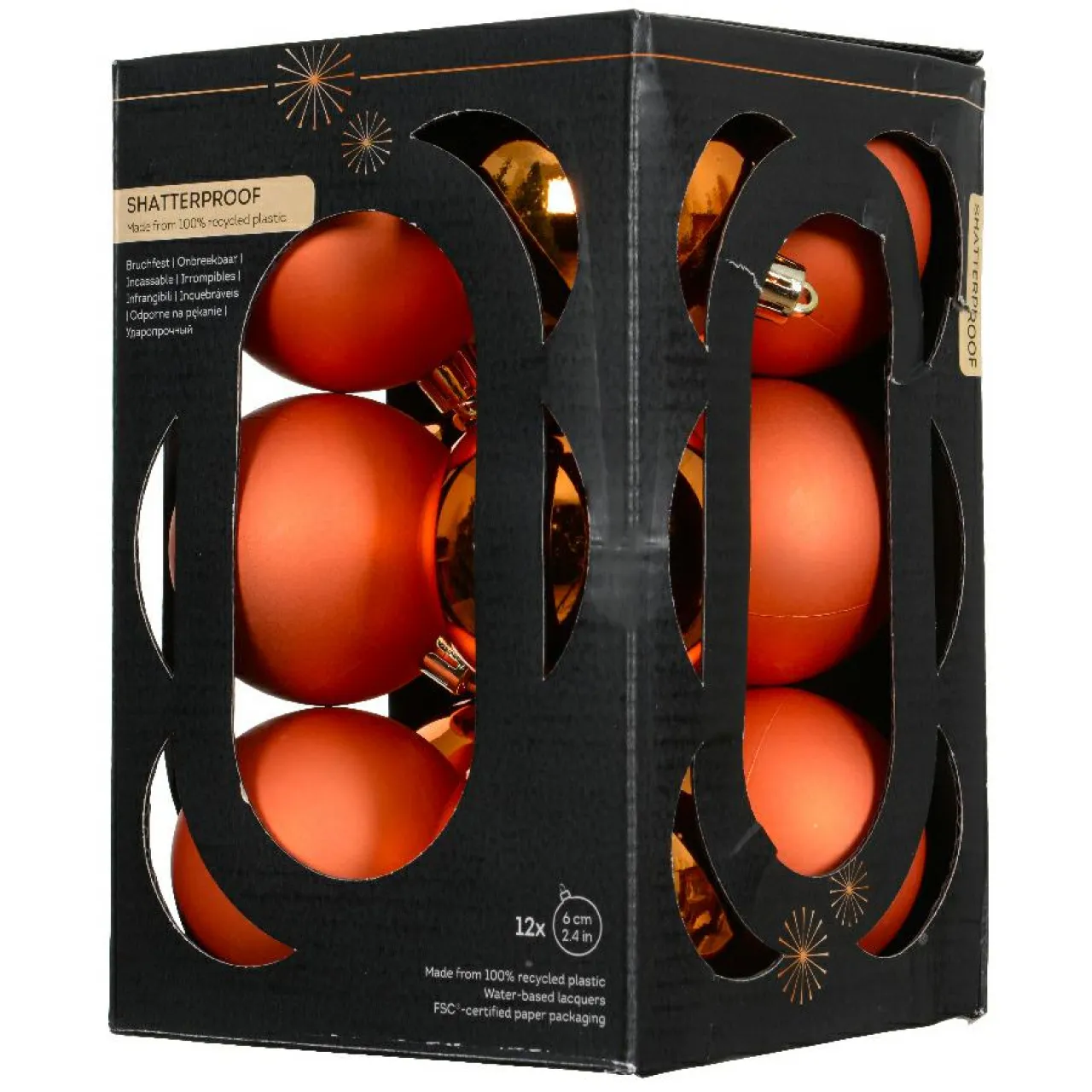 KAEMINGK Lot de 12 boules de Noël (D60 mm) Aravis Orange Outlet