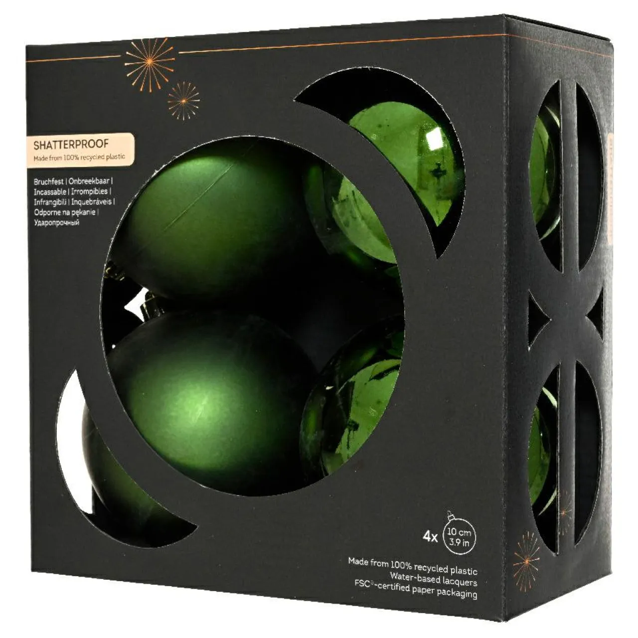 KAEMINGK Lot de 4 boules de Noël (D100 mm) Aravis Vert sapin Outlet