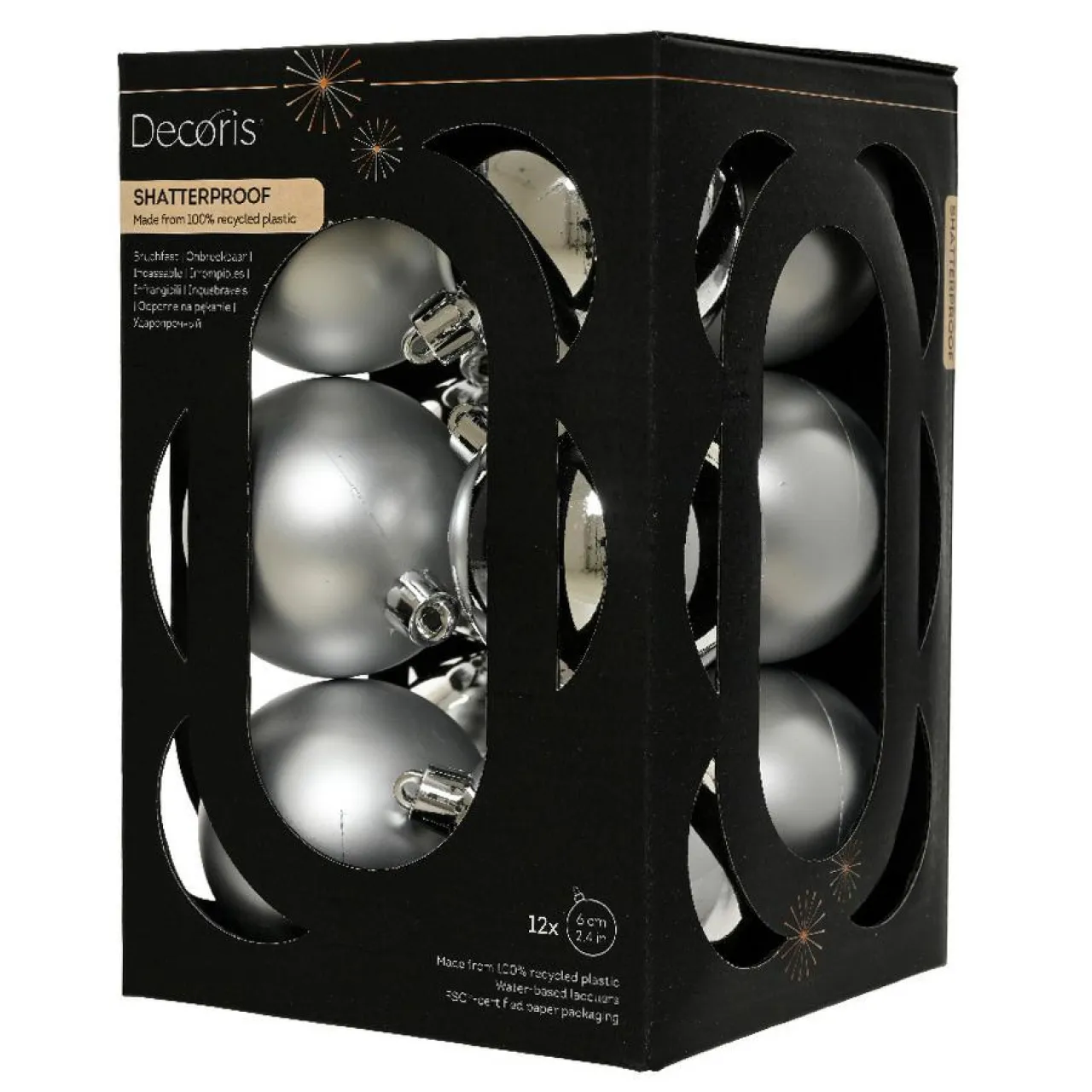 KAEMINGK Lot de 12 boules de Noël (D60 mm) Aravis Argent Outlet