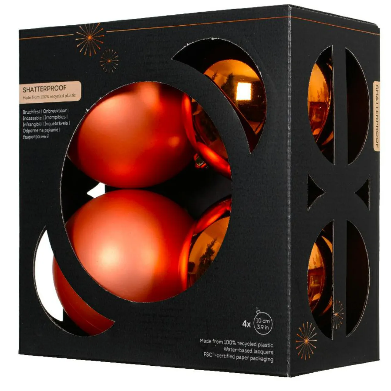 KAEMINGK Lot de 4 boules de Noël (D100 mm) Aravis Orange