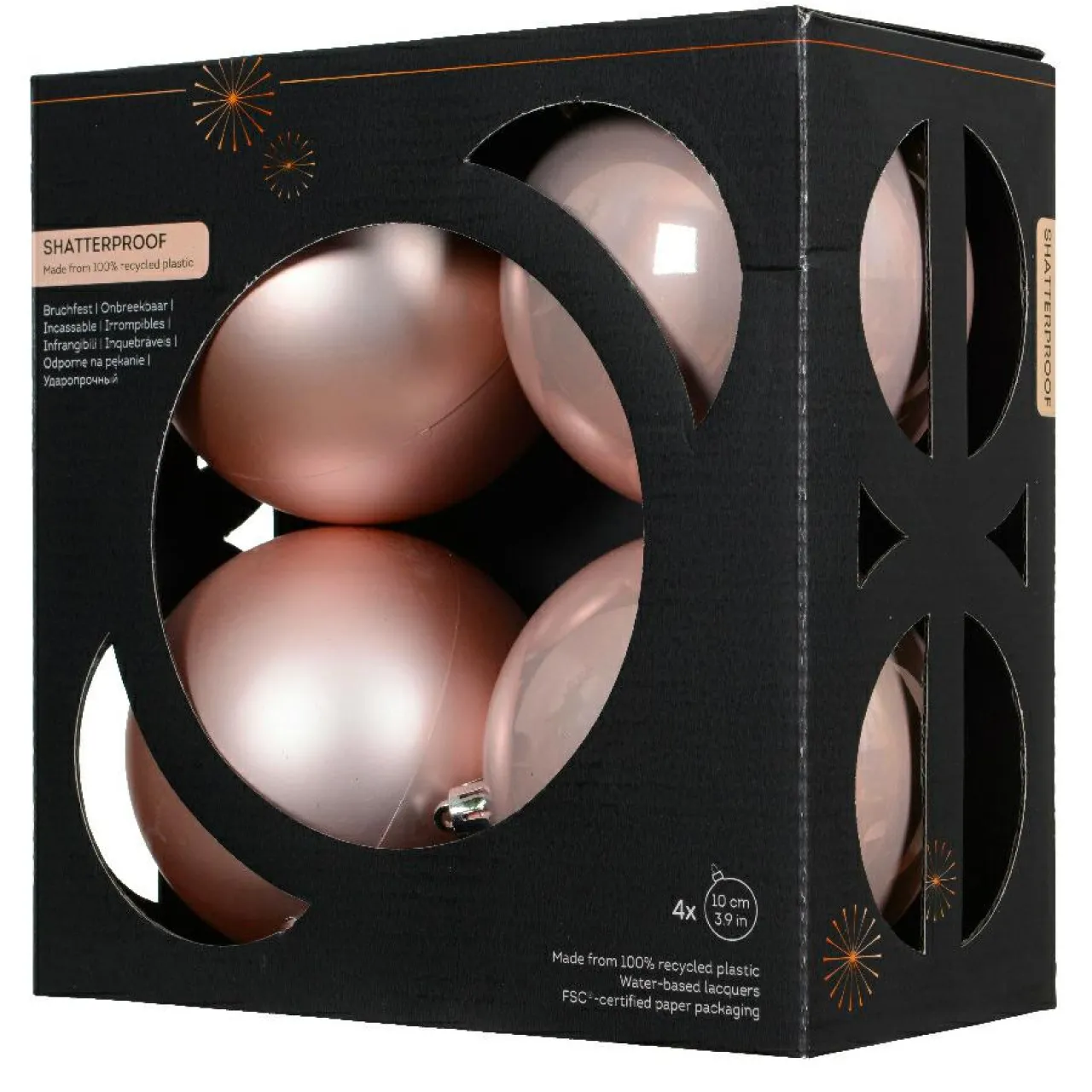 KAEMINGK Lot de 4 boules de Noël (D100 mm) Aravis Rose poudré Best