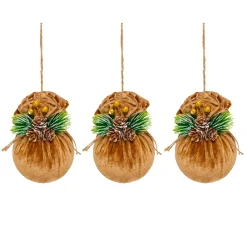 JJA Lot de 3 boules de Noël (D80 mm) Ballotines de velours Naturel Online