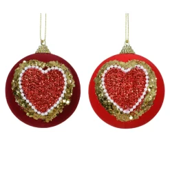 KAEMINGK Lot de 12 boules de Noël (D80 mm) Cœur de Noël et or Rouge Hot