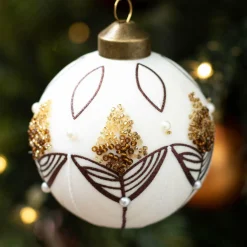 KAEMINGK Lot de 3 boules de Noël (D80 mm) en verre Douceur sucrée Blanc laine Clearance