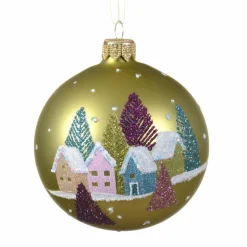 KAEMINGK Lot de 6 boules de Noël (D80 mm) en verre Maisons enneigées Pistache Outlet