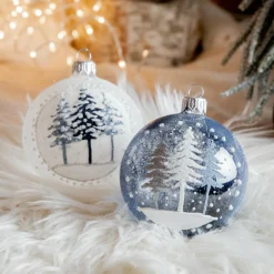KAEMINGK Lot de 6 boules de Noël (D80 mm) en verre Forêt de sapins Bleu Sale