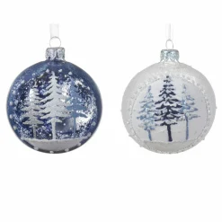 KAEMINGK Lot de 6 boules de Noël (D80 mm) en verre Forêt de sapins Bleu Sale