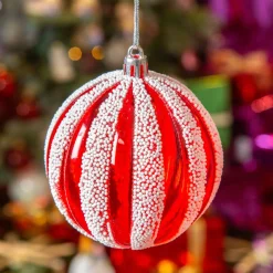KAEMINGK Lot de 12 boules de Noël (D80 mm) Fantasia perlées et blanc Rouge New