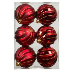 KAEMINGK Lot de 6 boules de Noël (D80 mm) Glam chic pailleté or Bordeaux Hot