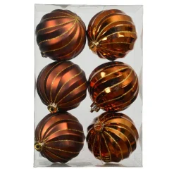 KAEMINGK Lot de 6 boules de Noël (D80 mm) Glam chic pailleté or Brun café New