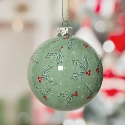 KAEMINGK Lot de 7 boules de Noël (D80 mm) Houx et rouge Vert Discount