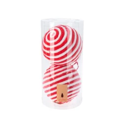 KOOPMAN Lot de 2 boules de Noël (D120 mm) Laine rayé et blanc Rouge Best