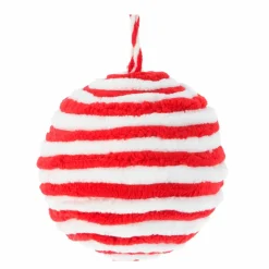 KOOPMAN Lot de 4 boules de Noël (D80 mm) Laine rayé et blanc Rouge Outlet