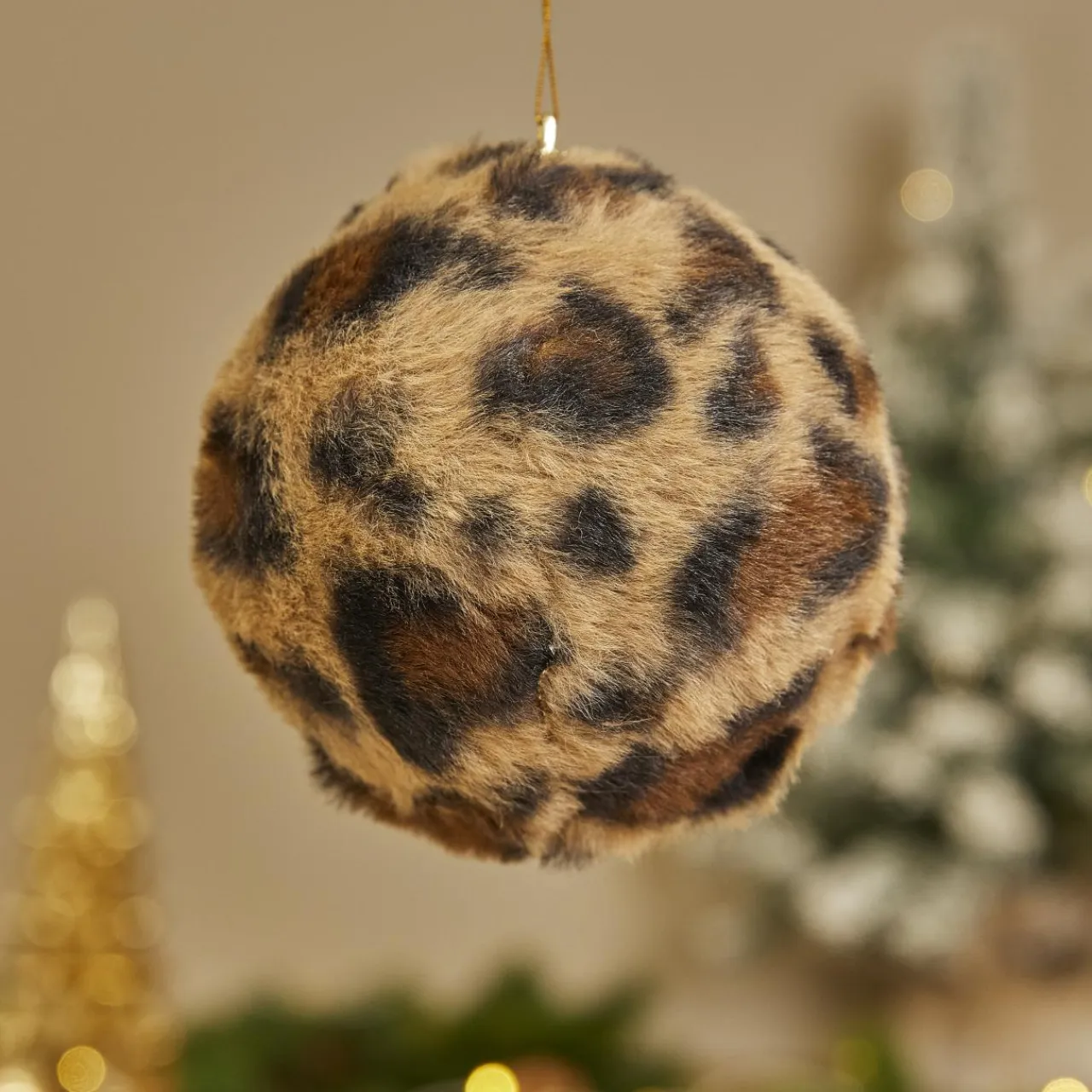 KOOPMAN Lot de 12 boules de Noël (D100 mm) Léopard Beige et Marron Hot