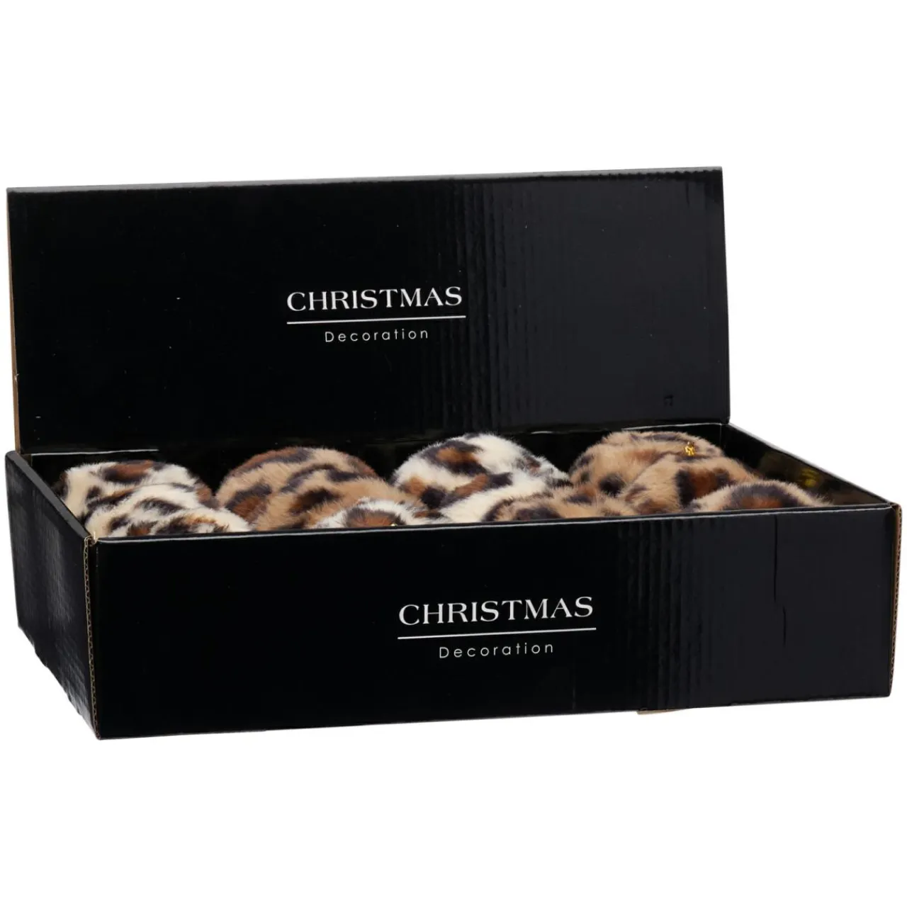 KOOPMAN Lot de 12 boules de Noël (D80 mm) Léopard Beige et Marron