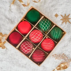 JJA Lot de 9 boules de Noël (D80 mm) Muswell et vert sapin Bordeaux Online