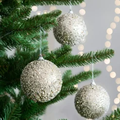 KAEMINGK Lot de 12 boules de Noël (D100 mm) Pluie de diamants Champagne Or Discount