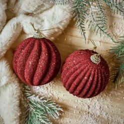 KAEMINGK Lot de 12 boules de Noël (D80 mm) Reflet d'or Bordeaux New