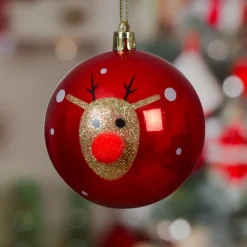 KAEMINGK Lot de 12 Boules de Noël (D80 mm) Renne Clown paillettes et or Rouge Sale
