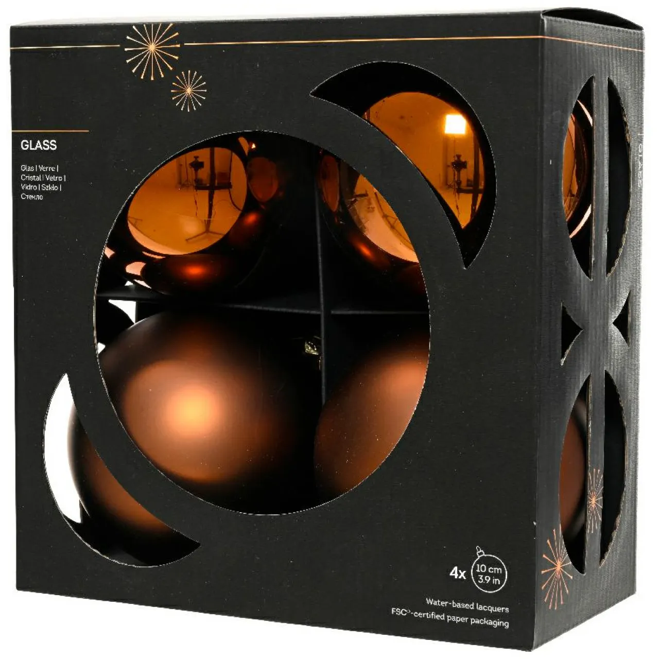 KAEMINGK Lot de 4 Boules de Noël en verre (D100 mm) Boréal Brun café Best