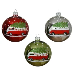 KAEMINGK Lot de 6 boules de Noël en verre (D80 mm) Mini bus et Sapins Multicolore Best