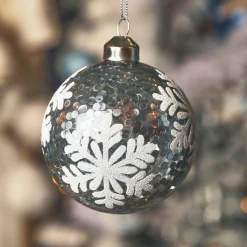 KAEMINGK Lot de 3 boules de Noël en verre (D80 mm) Flocons et sequins Argent Outlet
