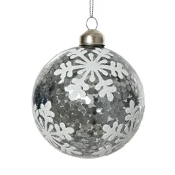 KAEMINGK Lot de 3 boules de Noël en verre (D80 mm) Flocons et sequins Argent Outlet