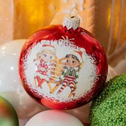 KAEMINGK Lot de 6 boules de Noël en verre (D80 mm) Chérubins Rouge Discount