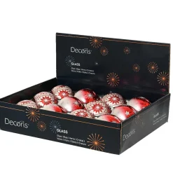 KAEMINGK Lot de 12 boules de Noël en verre (D80 mm) Meribel pailleté argent Rouge Outlet