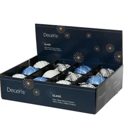 KAEMINGK Lot de 12 boules de Noël en verre (D100 mm) Rêverie , blanc et gris Bleu Ciel Best