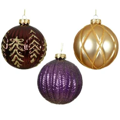 KAEMINGK Lot de 12 boules de Noël en verre (D100 mm) Rêverie Figue bordeaux et or Violet New