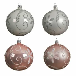 KAEMINGK Lot de 4 boules de Noël en verre (D100 mm) Floris Blanc/ Rose Best
