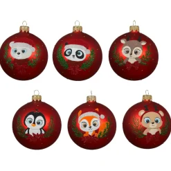 KAEMINGK Lot de 6 boules de Noël en verre (D80 mm) Animaux Yeux de biche Rouge Sale