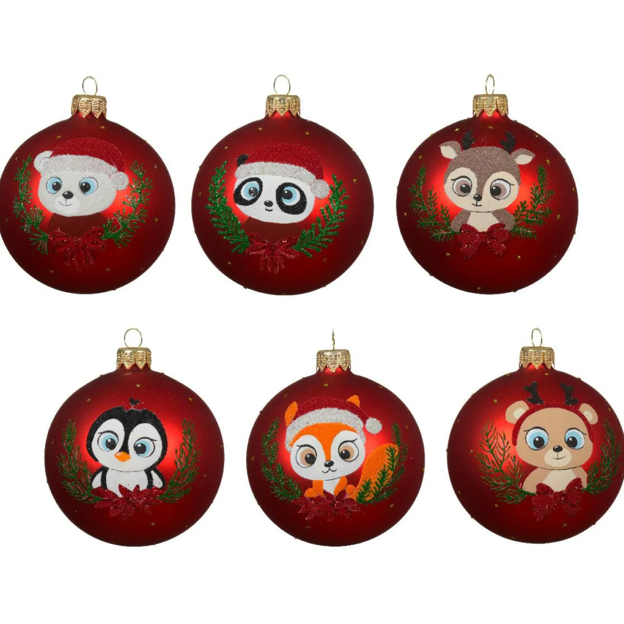 KAEMINGK Lot de 6 boules de Noël en verre (D80 mm) Animaux Yeux de biche Rouge Sale