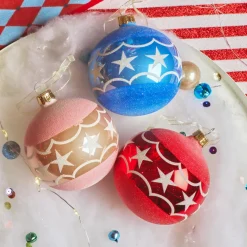 KAEMINGK Lot de 6 boules de Noël en verre (D80 mm) Cirque d'étoile Multicolore New