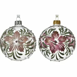 KAEMINGK Lot de 6 boules de Noël en verre (D80 mm) Dahlia Rose poudré Hot