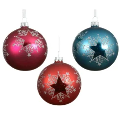 KAEMINGK Lot de 6 boules de Noël en verre (D80 mm) Fête étoilée Multicolore Hot