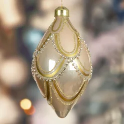 KAEMINGK Lot de 2 boules de Noël en verre (D60 mm) Élégance Gatsby Beige Perle Hot