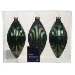 KAEMINGK Lot de 3 boules de Noël en verre (D60 mm) Goutte précieuse Vert romarin New
